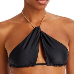 PQ Swim Designer Gwen Chain Halter Bikini Top Black Gold NWT M